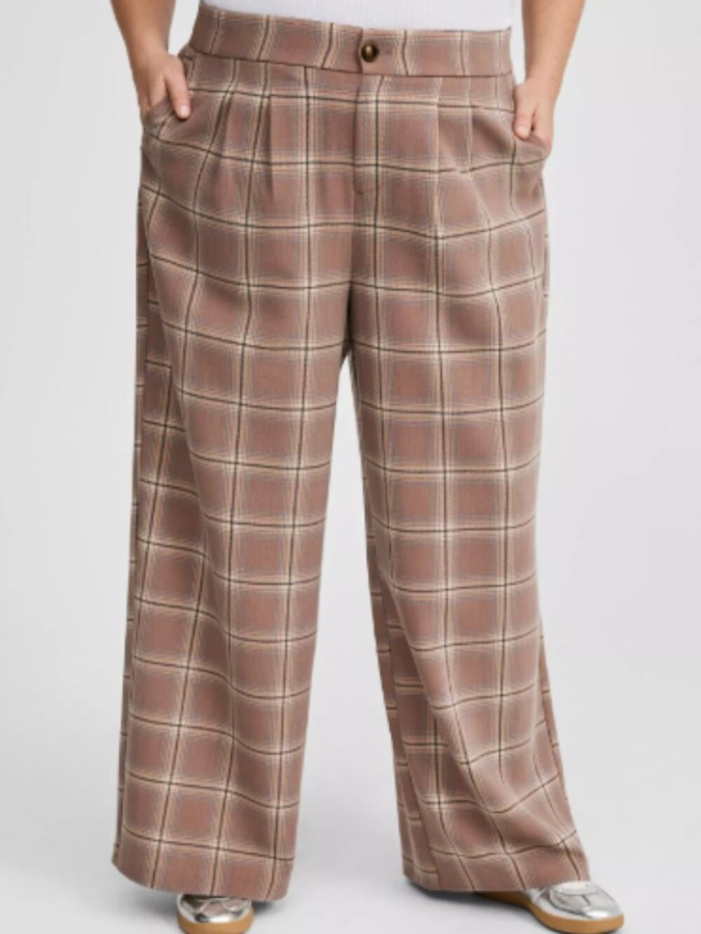 Torrid Size 24 High Wide Leg Tailored Twill Anna Plaid Deep Taupe Trouser Pants